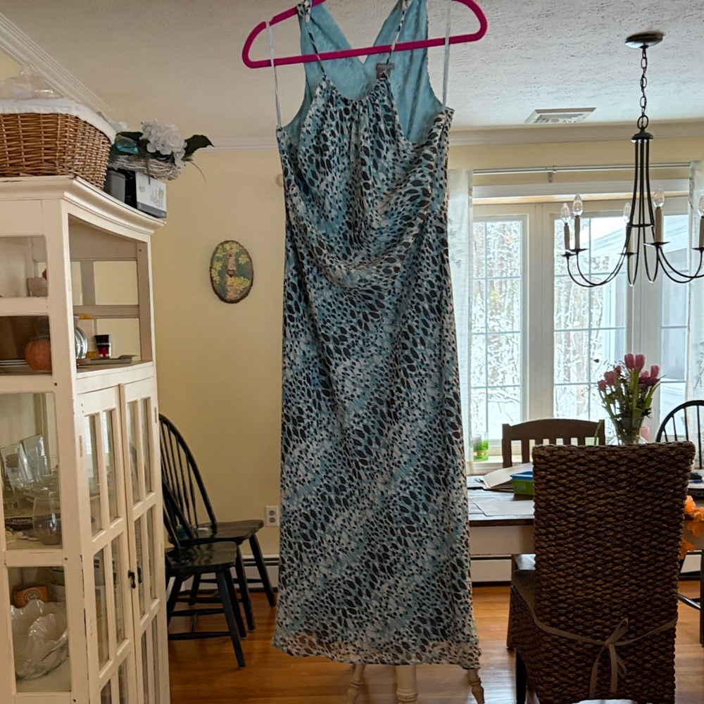Ann Taylor Teal and Black Patterned Dress